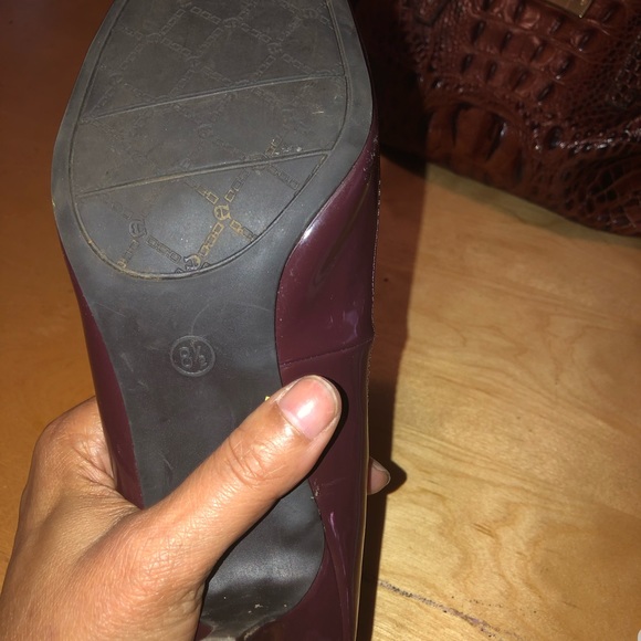 Maroon and black spectator Aigner heels. - Picture 1 of 4